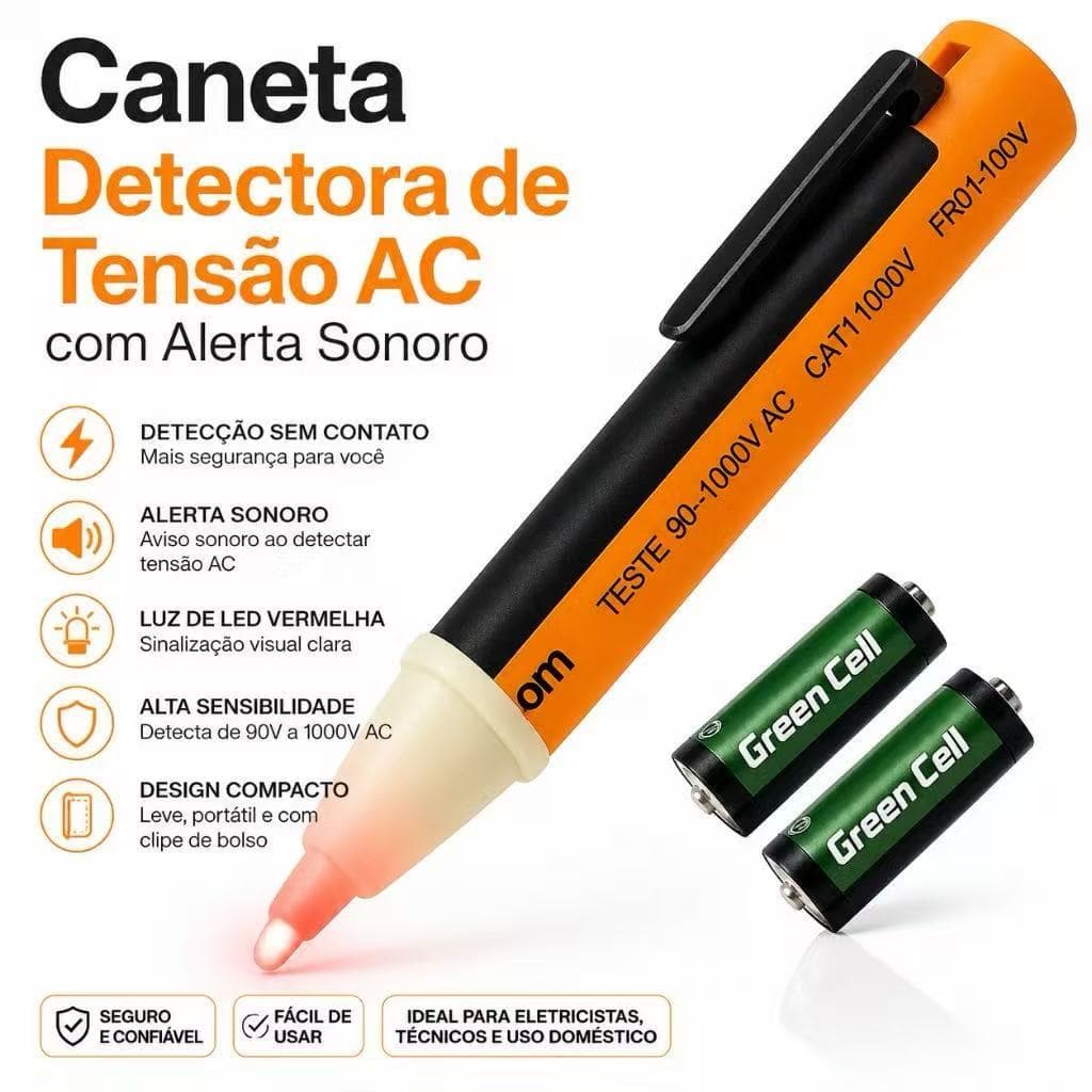Caneta Detectora De Energia Elétrica Voltímetro Teste Tensão Sonora com Pilhas