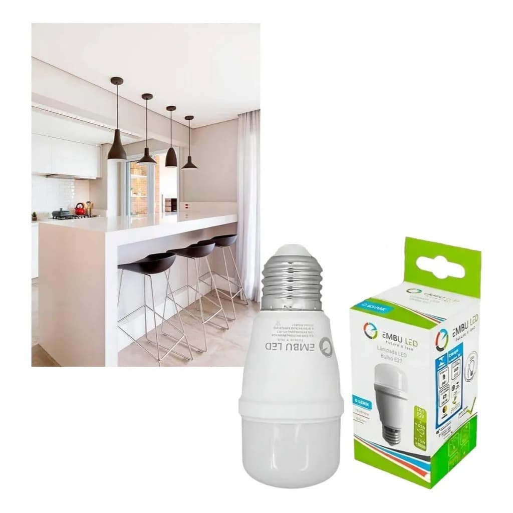Lâmpada Led 9w E27 Para Plafon Lustre E Luminária 6500k - Embuled
