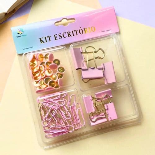 Kit Escritório 4 Peças Em Plástico/ Metal Clips Prendedores