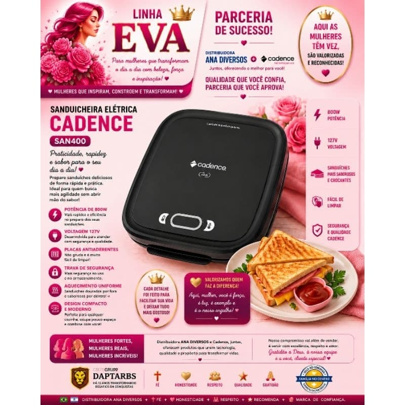 🌈🇮🇱✡🇧🇷SANDUICHEIRA ELÉTRICA CADENCE (SAN400) 800W 127V