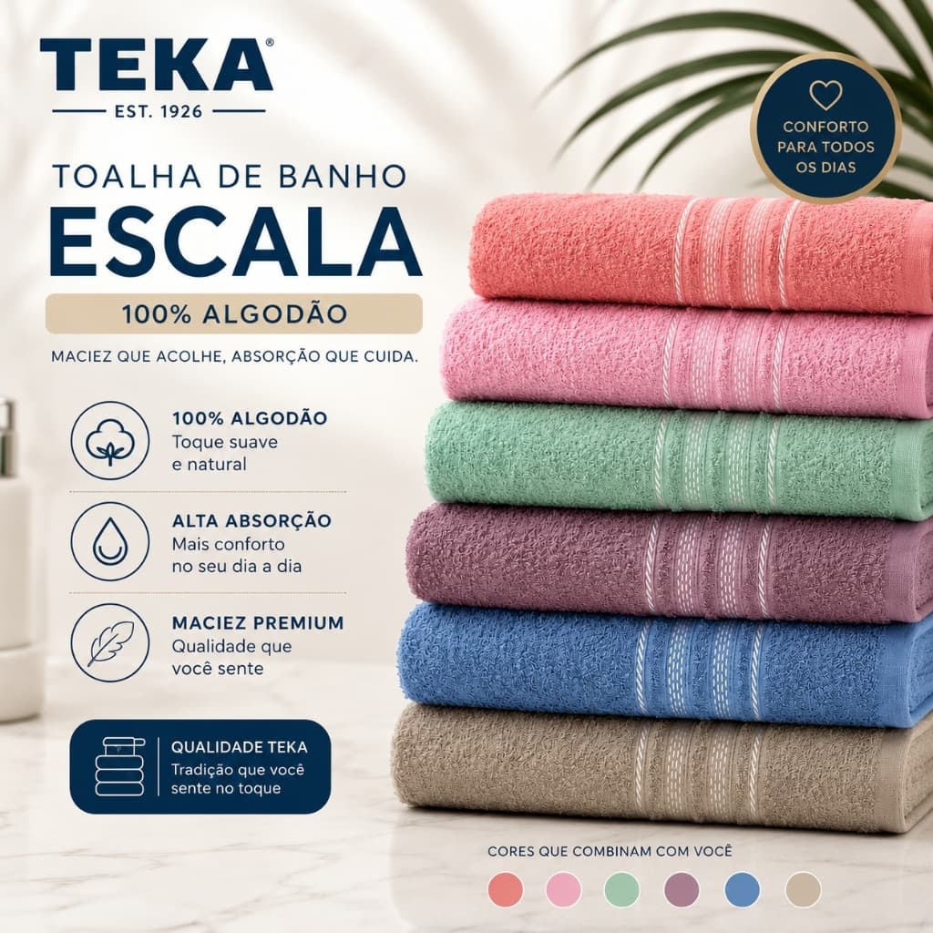 Kit 10 Peças Toalha De Banho 100% Algodão Teka Escala