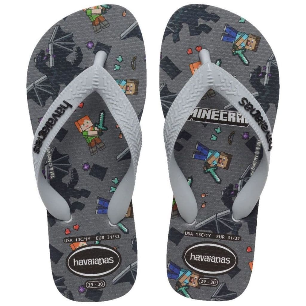 Chinelo Oficial Havaianas Infantil Minecraft Cinza Azul Kids