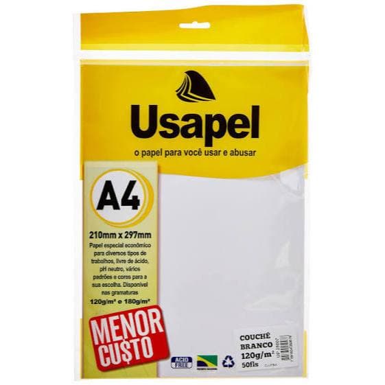Papel A4 Couché Branco Usapel Pacote com 10 Folhas para Impressão e Artesanato