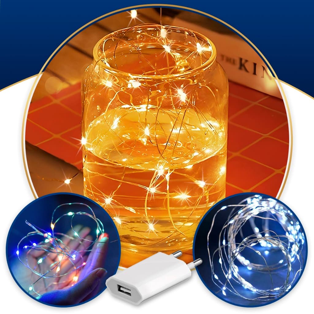 Fio De Fada Led Até 10 metros USB e Pilha Aljatec Varias Cores Decoração Cordao de Luz Fio Cobre