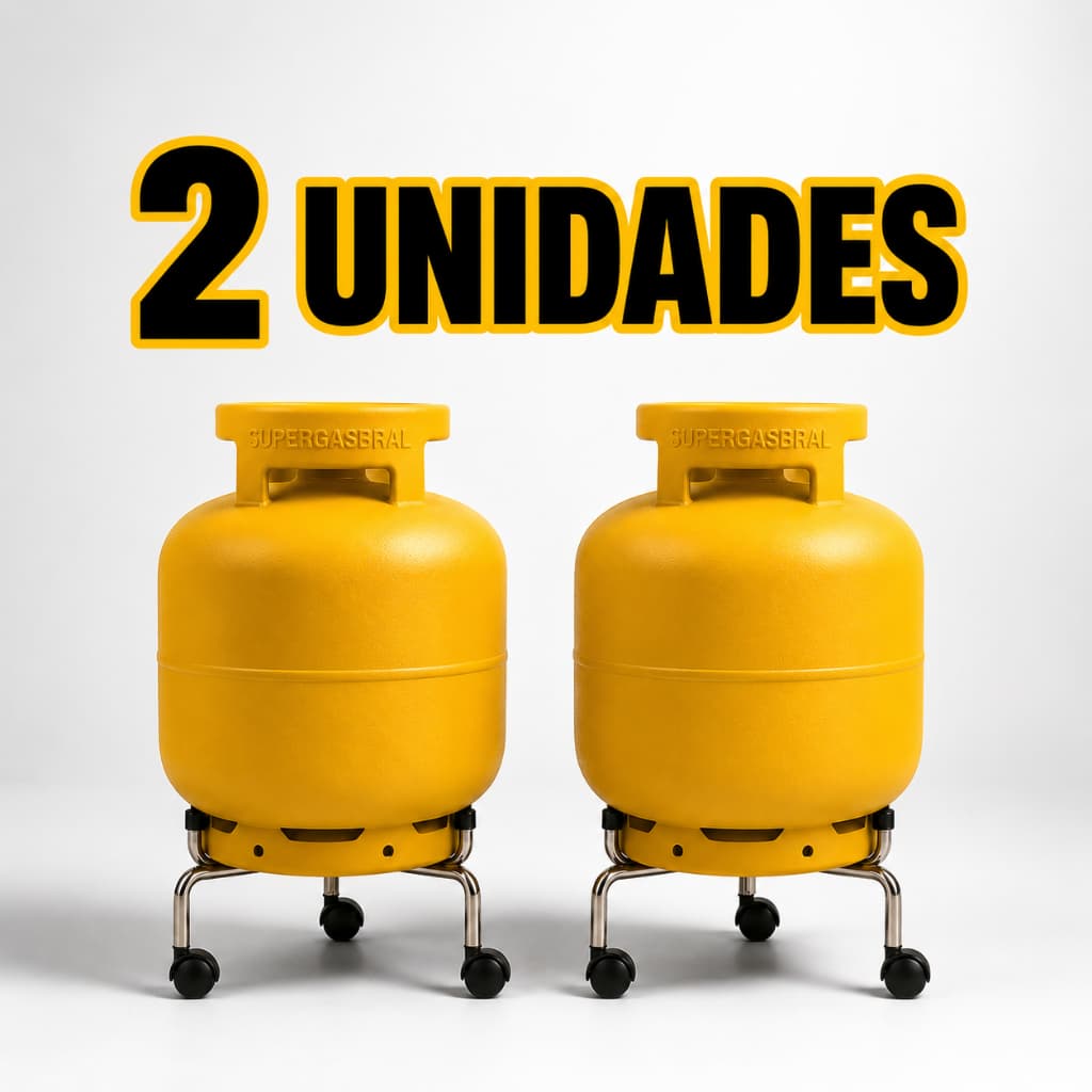 Kit 2 Suporte para Botijão de Gás Vaso de Planta Galão de Água Multiuso em Aço Cromado com Rodinhas