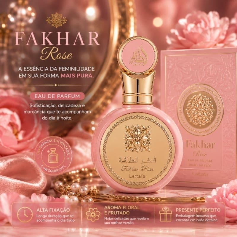 Perfume Árabe Fakhar Rose Feminino 30ml Eau de Parfum Alta Fixação