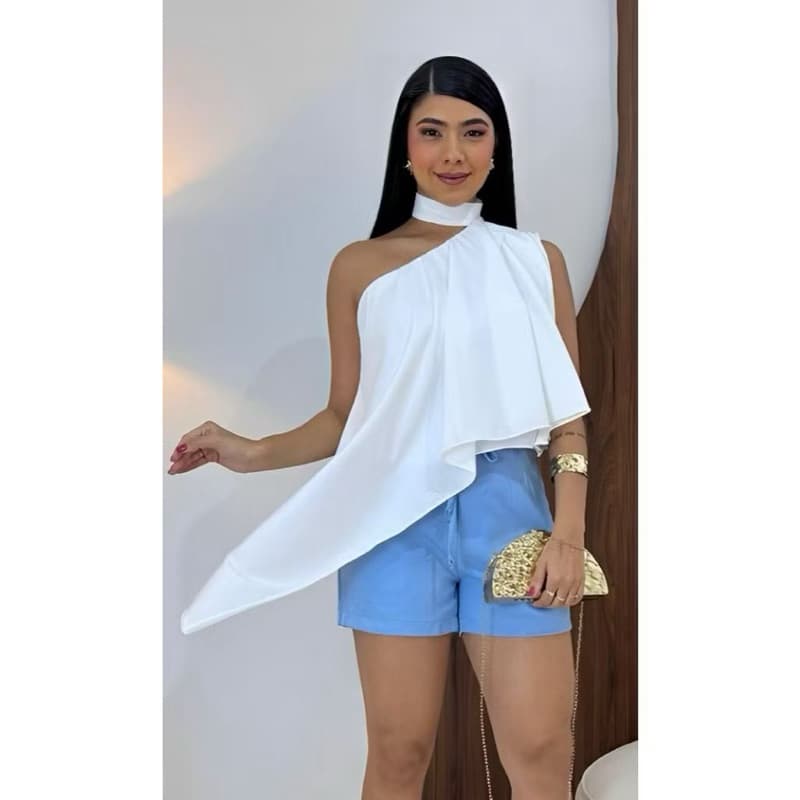 Blusa Assimétrica Gola Choker  Croped ENVIO RÁPIDO