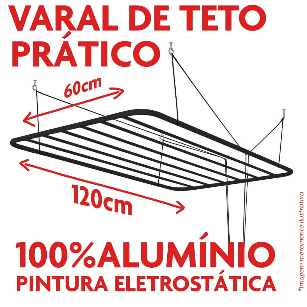 Varal De Teto Em Alumínio 120 Cm Resistente Não Enferruja - Bitenfer Varais