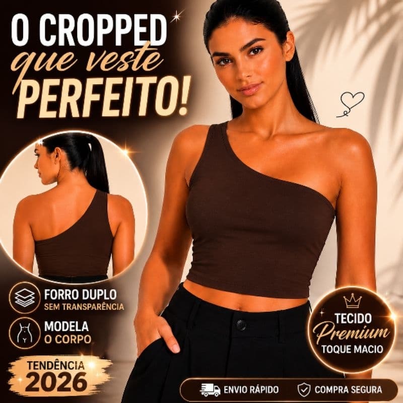 Top Cropped Feminino Um Ombro Só com Forro Duplo