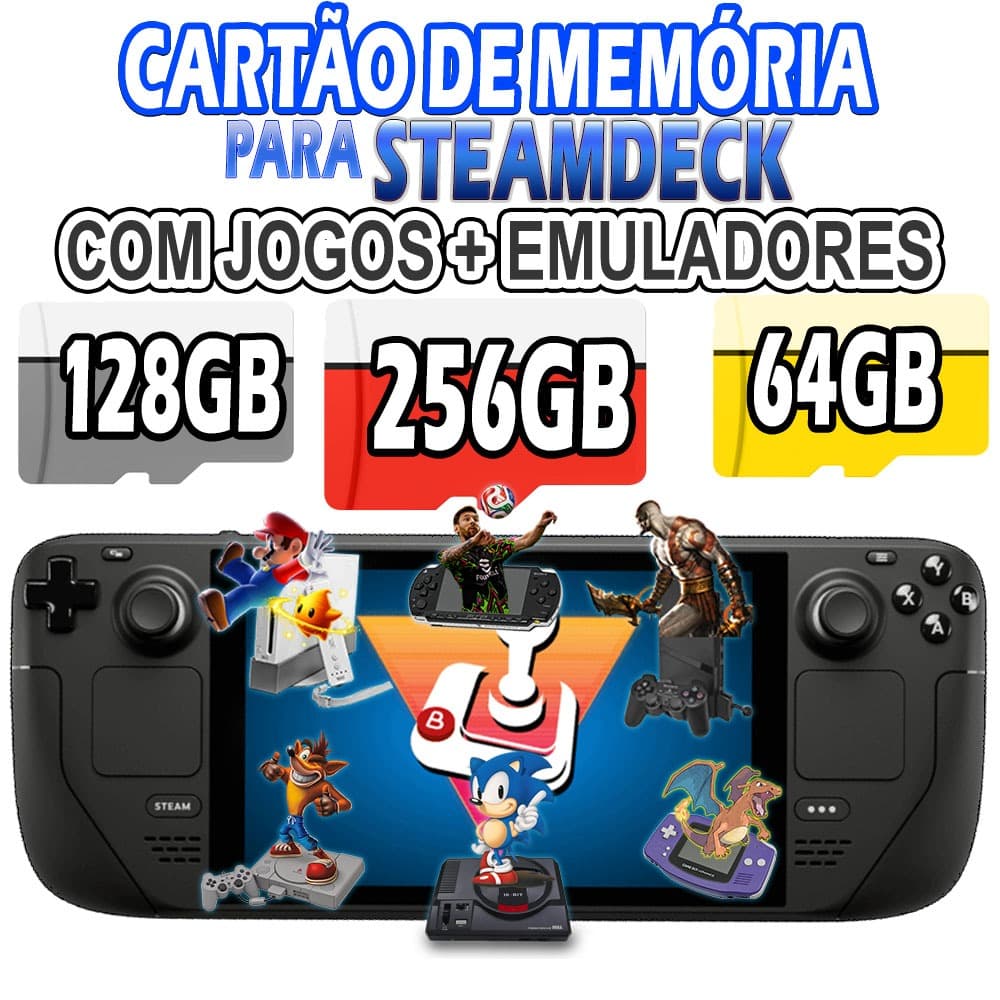 Cartão de Memória SD 128GB / 64GB para SteamDeck com jogos retro: PS2 PS1 Wii Gameboy Mario Pokemon Zelda GOW