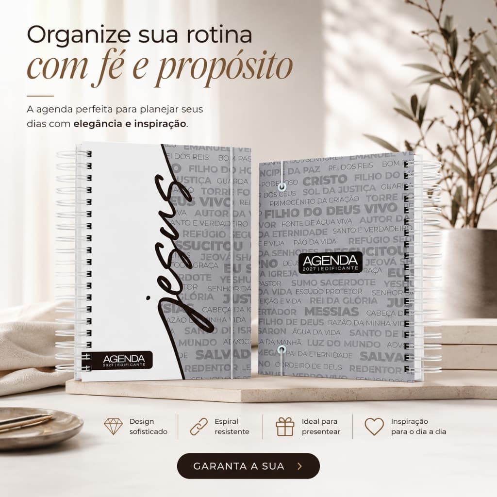 Agenda 2027 Edificante Cristã Espiral Grande Planejamento Diário Semanal com Mensagens de Fé