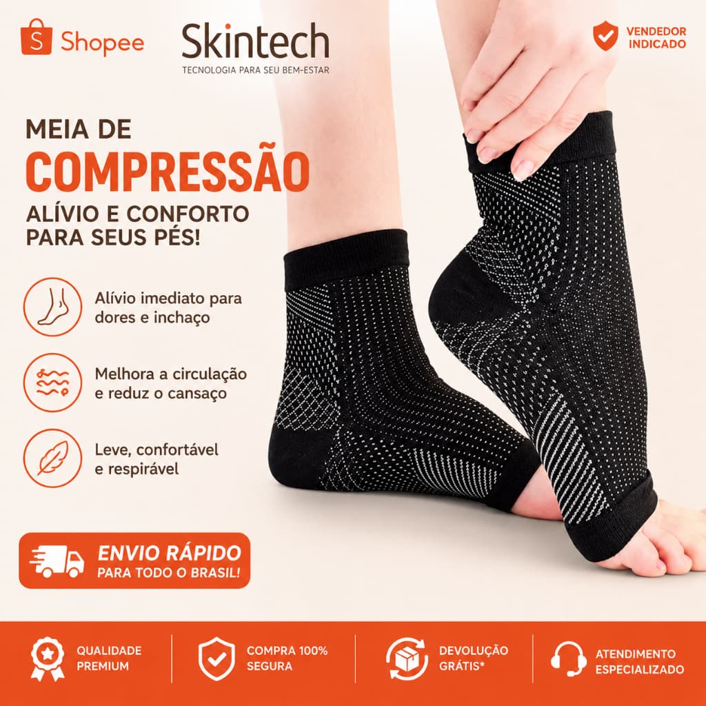 PAR de Meias Ortopédicas de alta Compressão Tornozelo para alivio de Dores e Inchaço - Tornozeleira