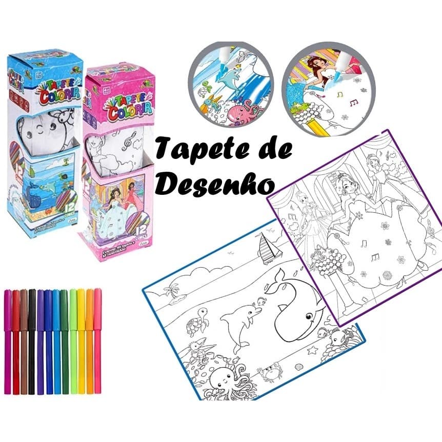 Tapete de Pintura Infantil Lavável 50cm Colorir Com12 Canetinhas Tpete de Desenho Canetas infantil