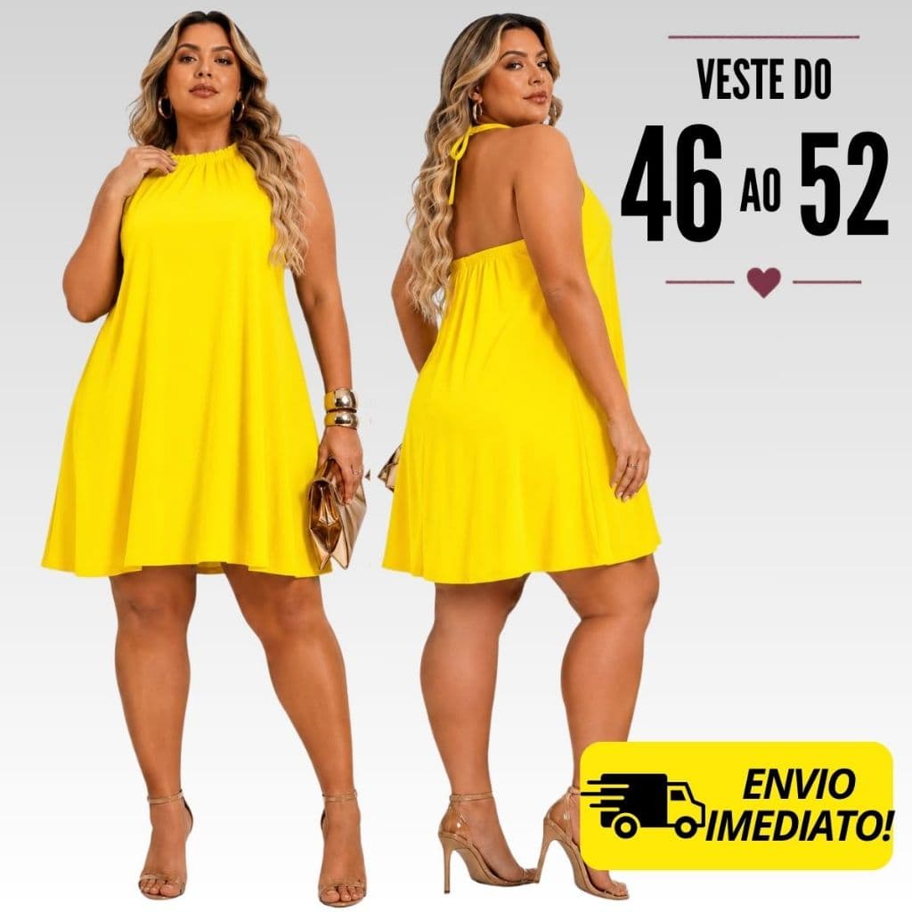Vestido Feminino Plus Size Gola Alta Curto Casual Elegante Confortável Verão Veste do 46 ao 52