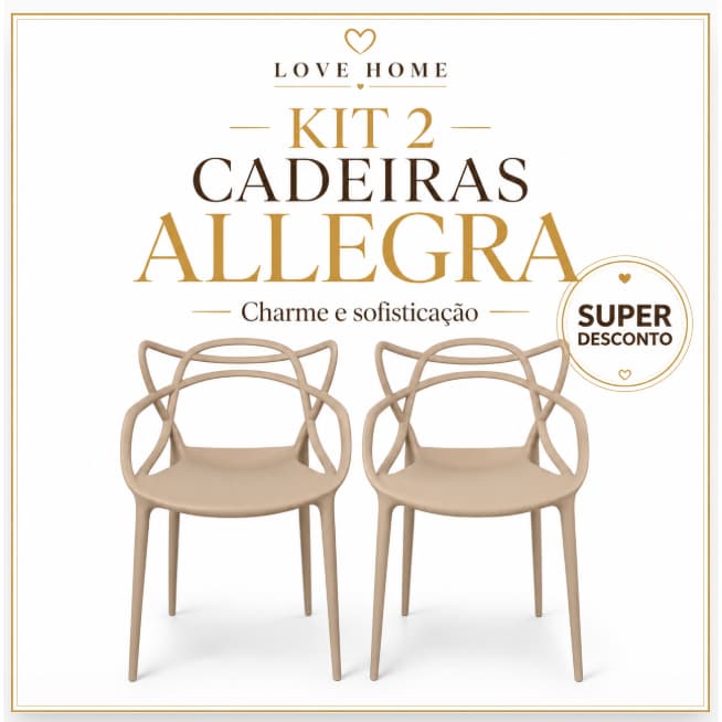 Promoção - Cadeira Allegra Nude Kit com 2 Unidades Moderna Resistente e Sofisticada