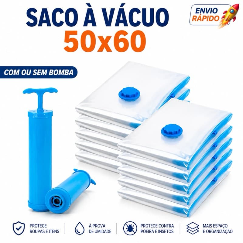 Saco a Vácuo Grande Organizador Edredom Coberto Mala Roupa De Cama + Bomba 50x60