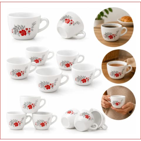 Jogo Conjunto Kit 6 12 18 Xícaras Branca  Café Chá  Vidro Scarlet Bliss 130ml