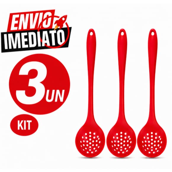 KIT 03 ou 02 Escumadeiras de Silicone Premium 28,5 Cm Casa Cozinha Buffet Restaurante Premium