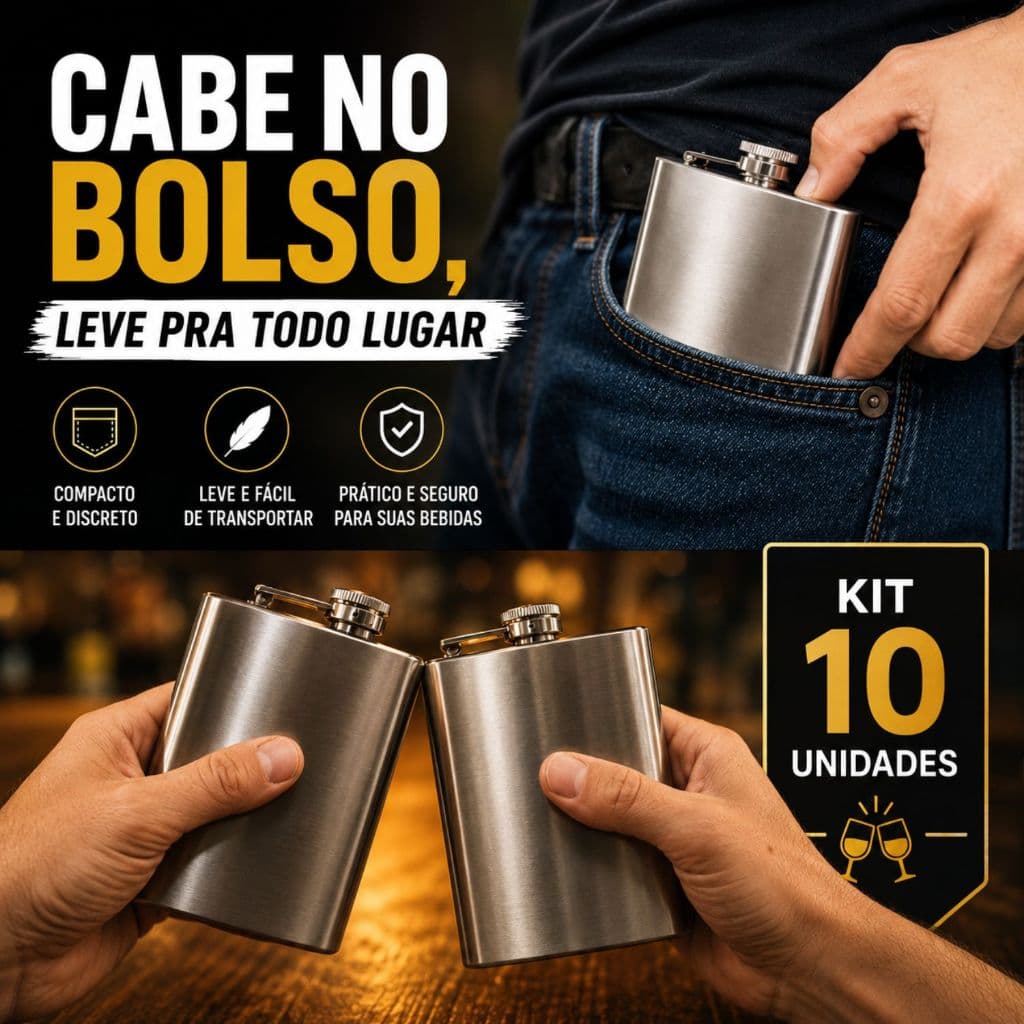 10 Cantil Inox Porta Bebida 207ml Whisky Gin Vodka