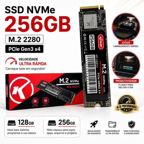 SSD M.2 2280 NVMe 256GB/128GB Interno Alta Velocidade PC Notebook Gamer Upgrade Performance Rápido