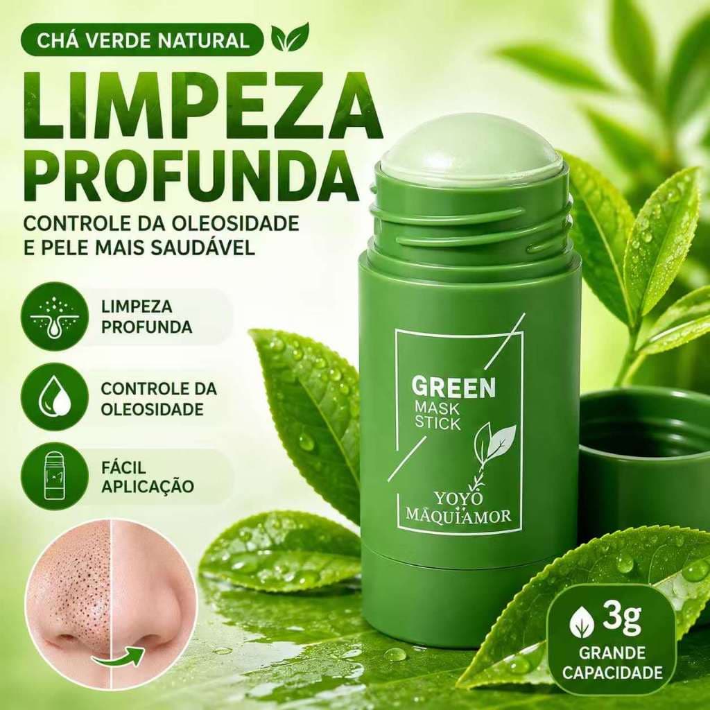 Máscara Chá Verde Remover de Cravos Anti-Acne Hidratante Beleza Pele Facial Clean Face Clareador Mask Stick FEBELLA BEST