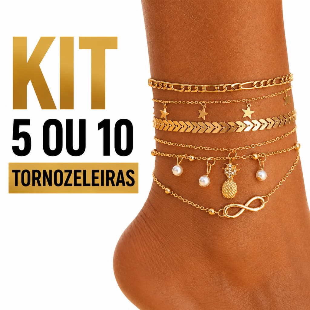 Kit 5 ou 10 Tornozeleiras Femininas Folheadas | Ouro, Prata ou Misto | Modelos Lindos e Delicados