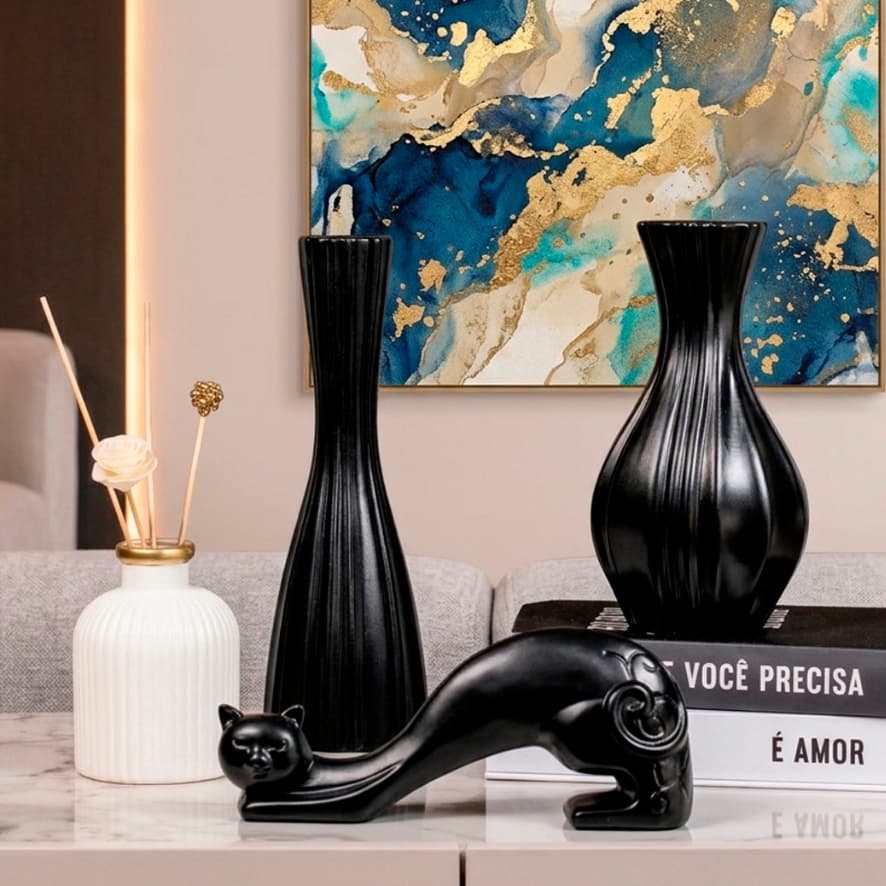 Kit Decorativos Mesa de Jantar Peças Cerâmica Vasos Enfeites Sala Rack Aparador Cozinha Hall Moderno
