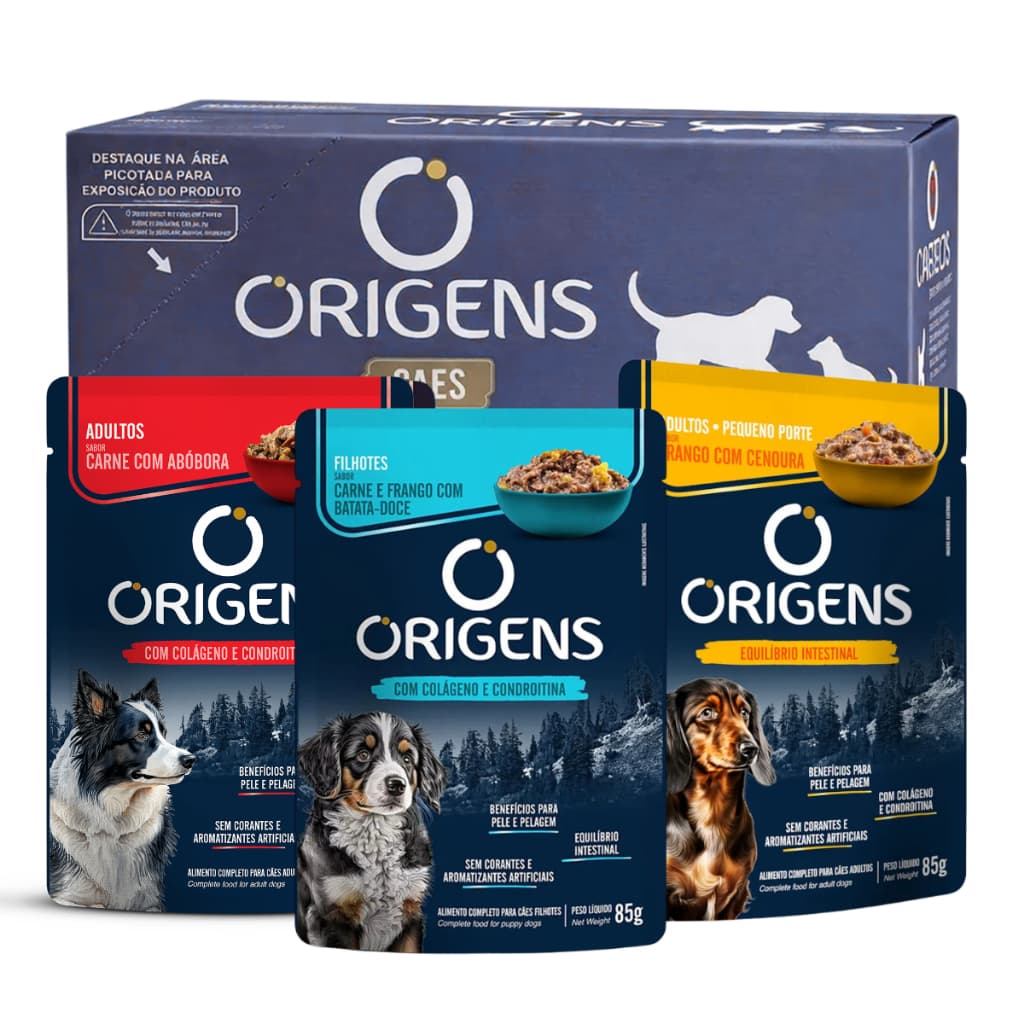 Kit 18 Unidades Sachê Origens Cães Cachorro 85g Ração Úmida Mais Sabor na Tigela