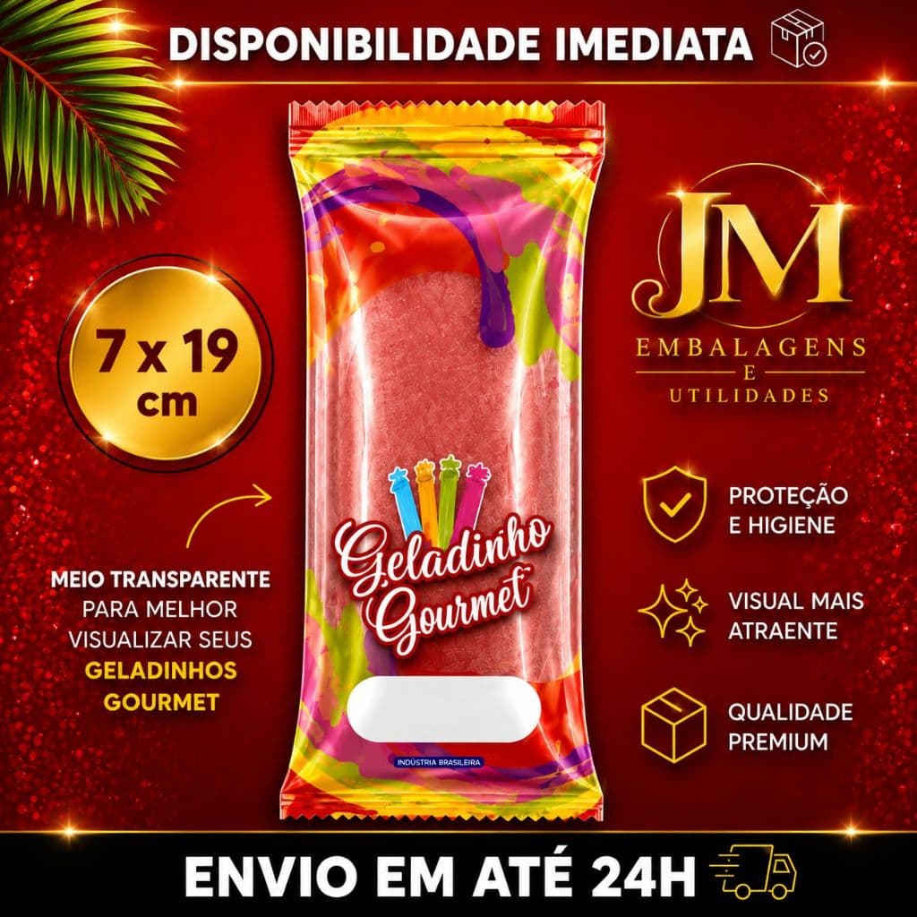 Embalagem higiênica para geladinho gourmet  7x19 dindin gourmet sacolé chup chup