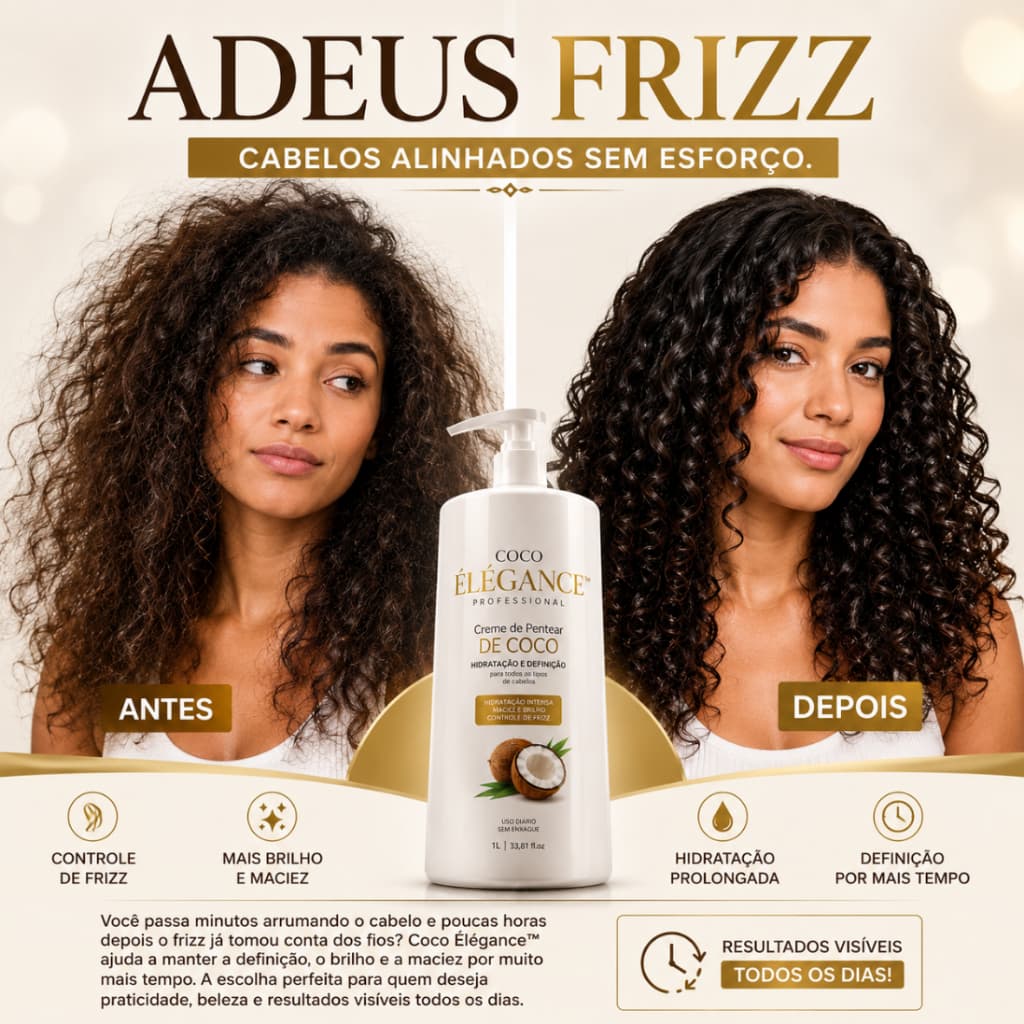 Creme Nutritivo Pentear Coco Hidratacao Controlar Frizz Cabelos Macios Crespos Cacheados