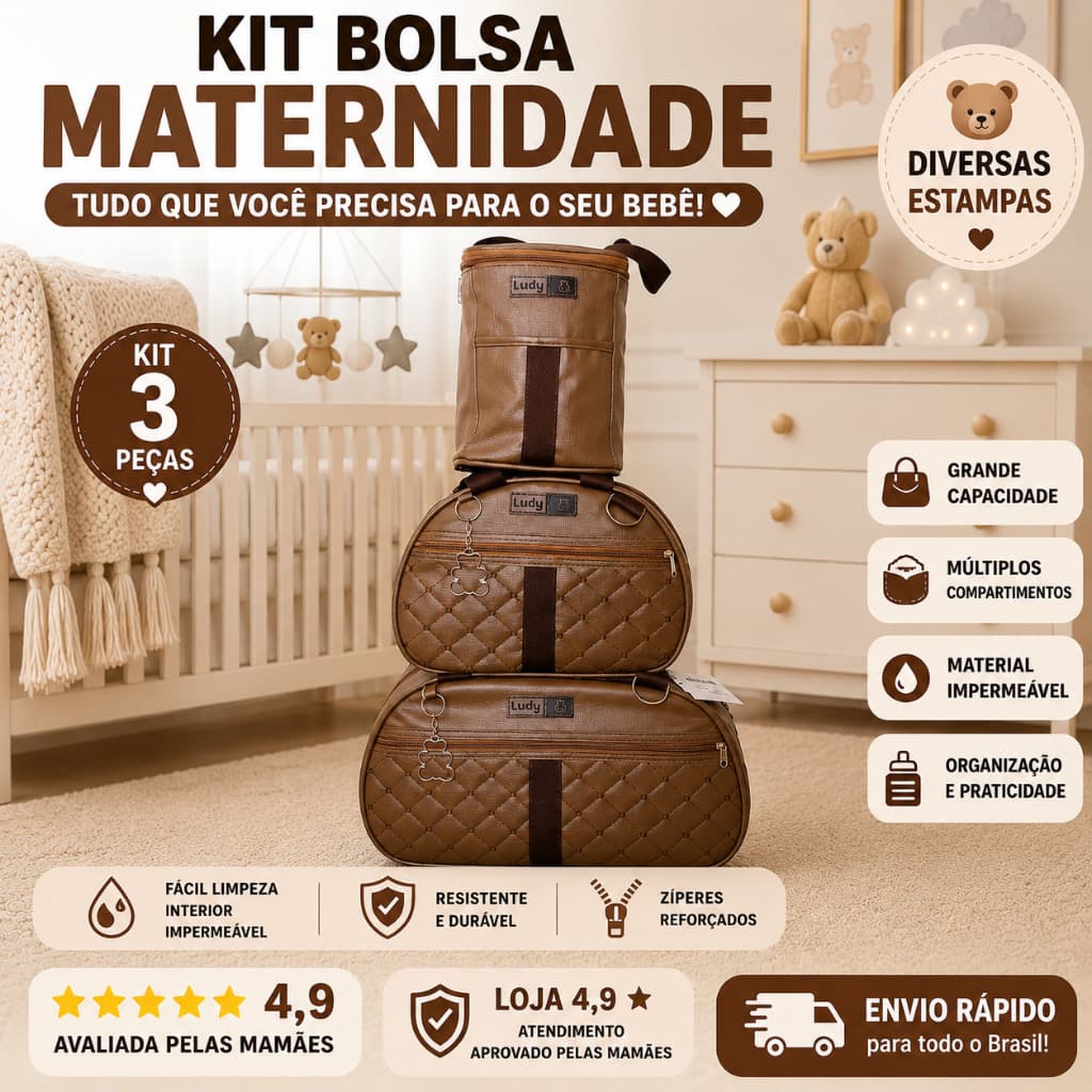 Bolsa Maternidade Menino Menina Três Peças Térmica Grande Impermeável