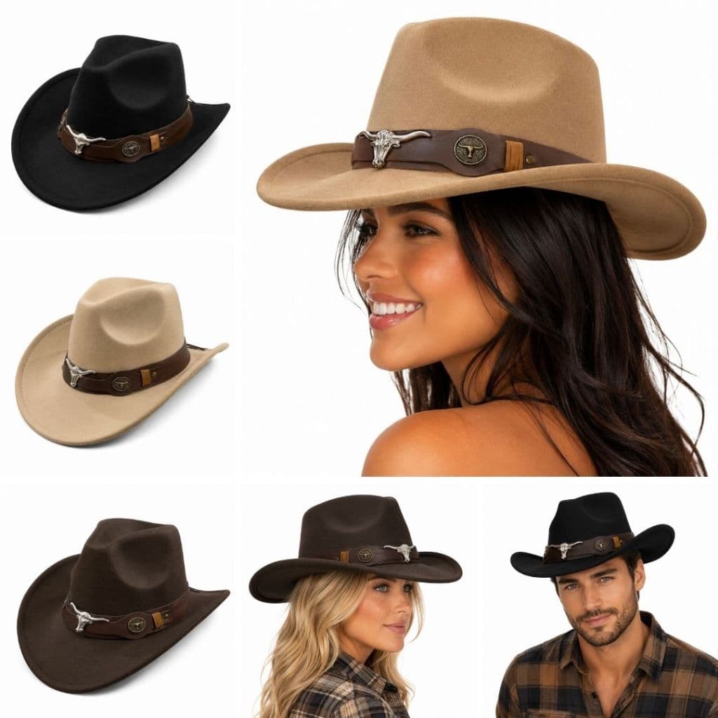 Chapéu Country Feltro Aveludado Western Cowboy Faixa Couro Unissex