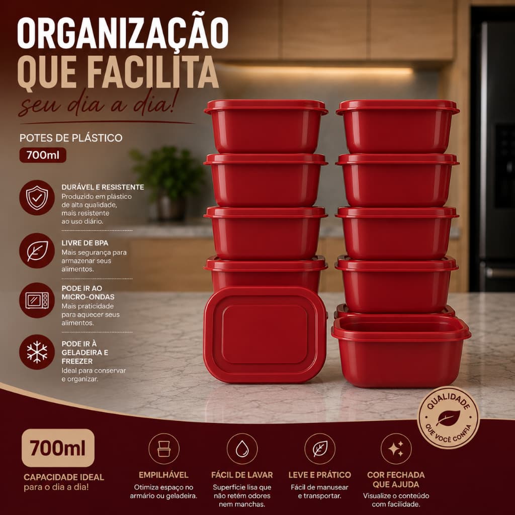 Kit 8 - Potes - Herméticos de Plástico - Com Tampa – Empilháveis -  Ultra Resistentes para Alimentos