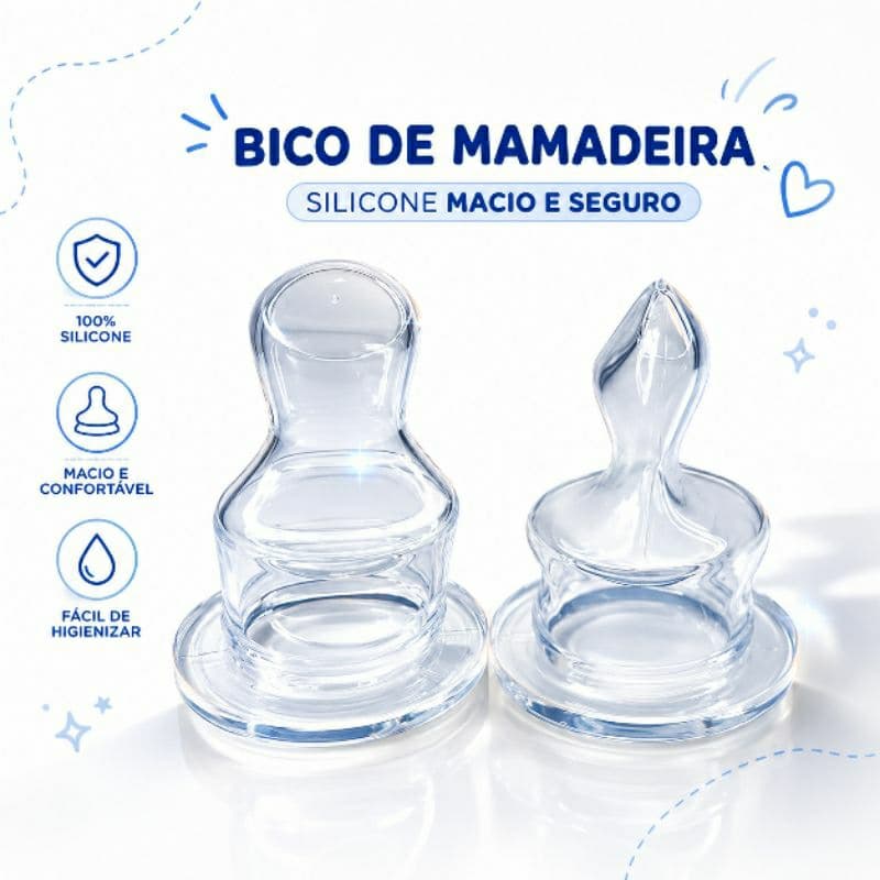 Kit Com 3 Bicos De Mamadeira Universal Silicone Bicos Ortodôntico Chato e Redondo