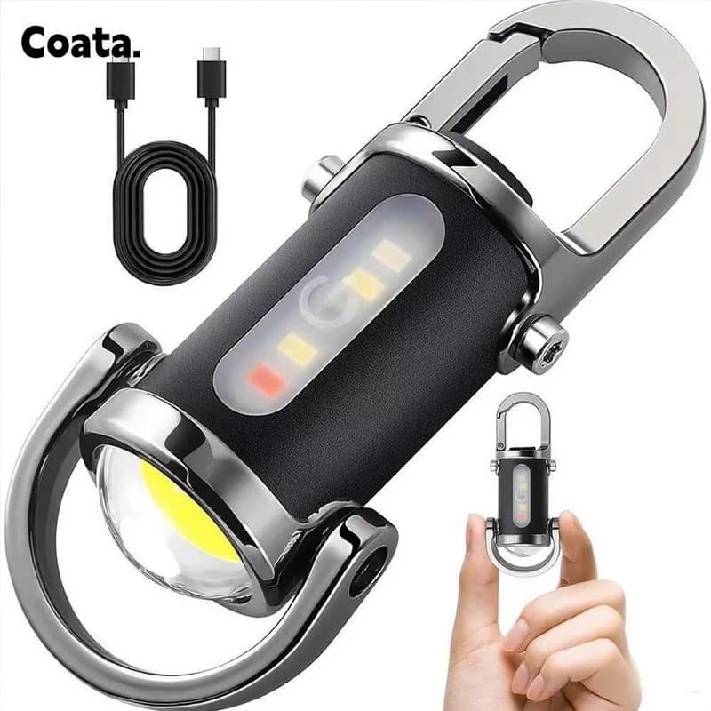 Chaveiro Lanterna Mini Multifuncional À Prova D'Água Recarregável USB Luz Forte Para Cintura Emergência