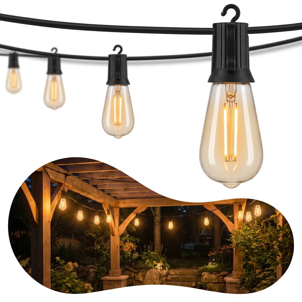 Cordão de Luz Varal LED, 36m, 28 Lâmpadas, Branco Quente, IP44, Decoração para Restaurante, Bar, Festa e Jardim