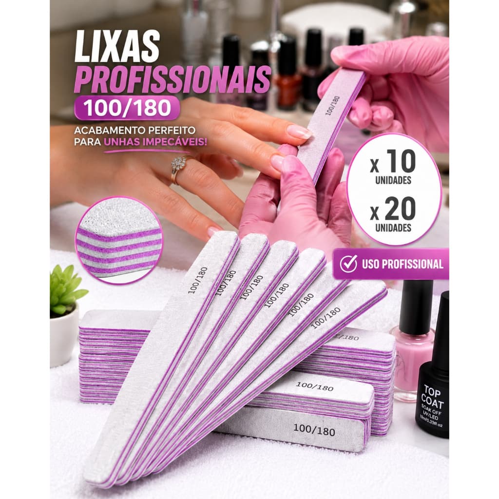 Kit Lixas de Unha Bumerangue Lavável 100/180 Boomerang Banana Alongamento Gel Fibra