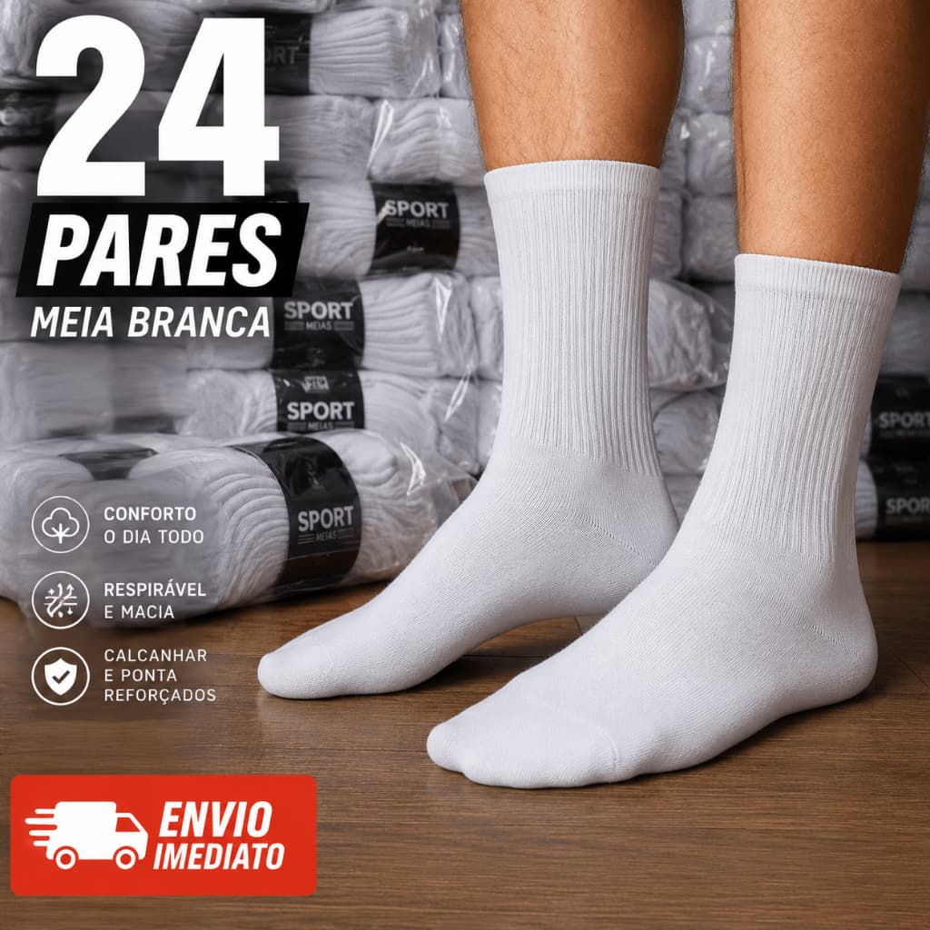 Kit 6/12/24 Meias Cano Longo Branca com Ajuste Confortável Unissex