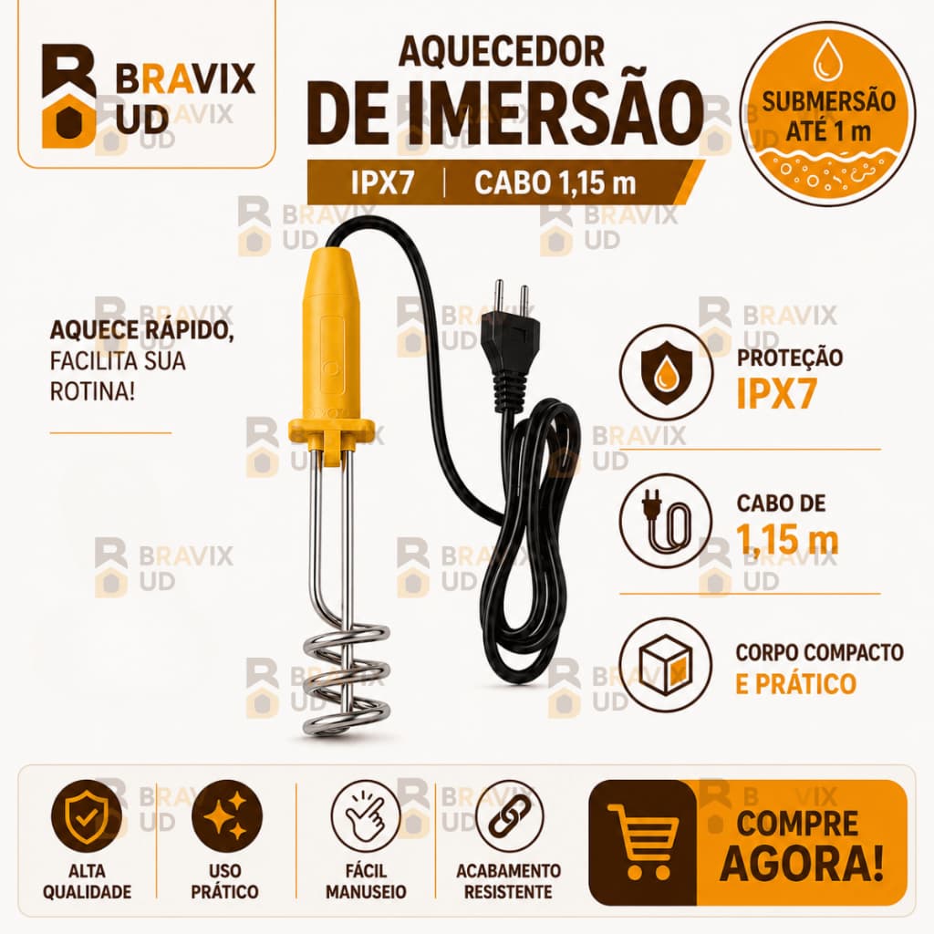 Aquecedor de Agua 1500 Watts +POTENTE Ebulidor  Elétrico Portátil Rabo Quente 110V 220V Mergulhão SUPER POTENTE