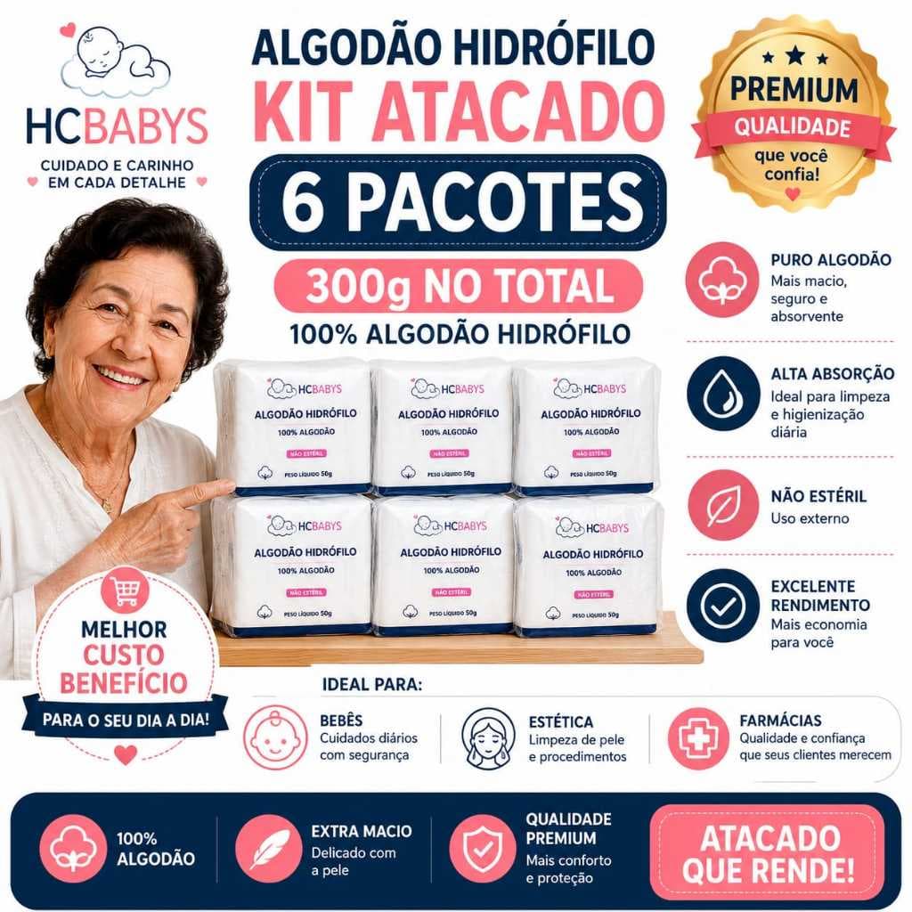 Algodão Hidrofilo Kit Atacado com 6 pacotes