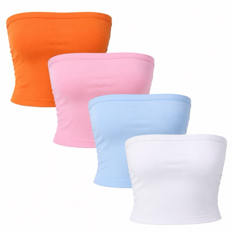 Kit 4 Tube Tops Feminino Shen Verão Cores Laranja Azul Rosa Branco - Top Cropped Feminino Novo Tamanho G