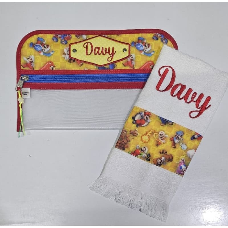 Kit Higiene Bucal Infantil Personalizado com Nome Bolsinha + Toalhinha Volta às Aulas