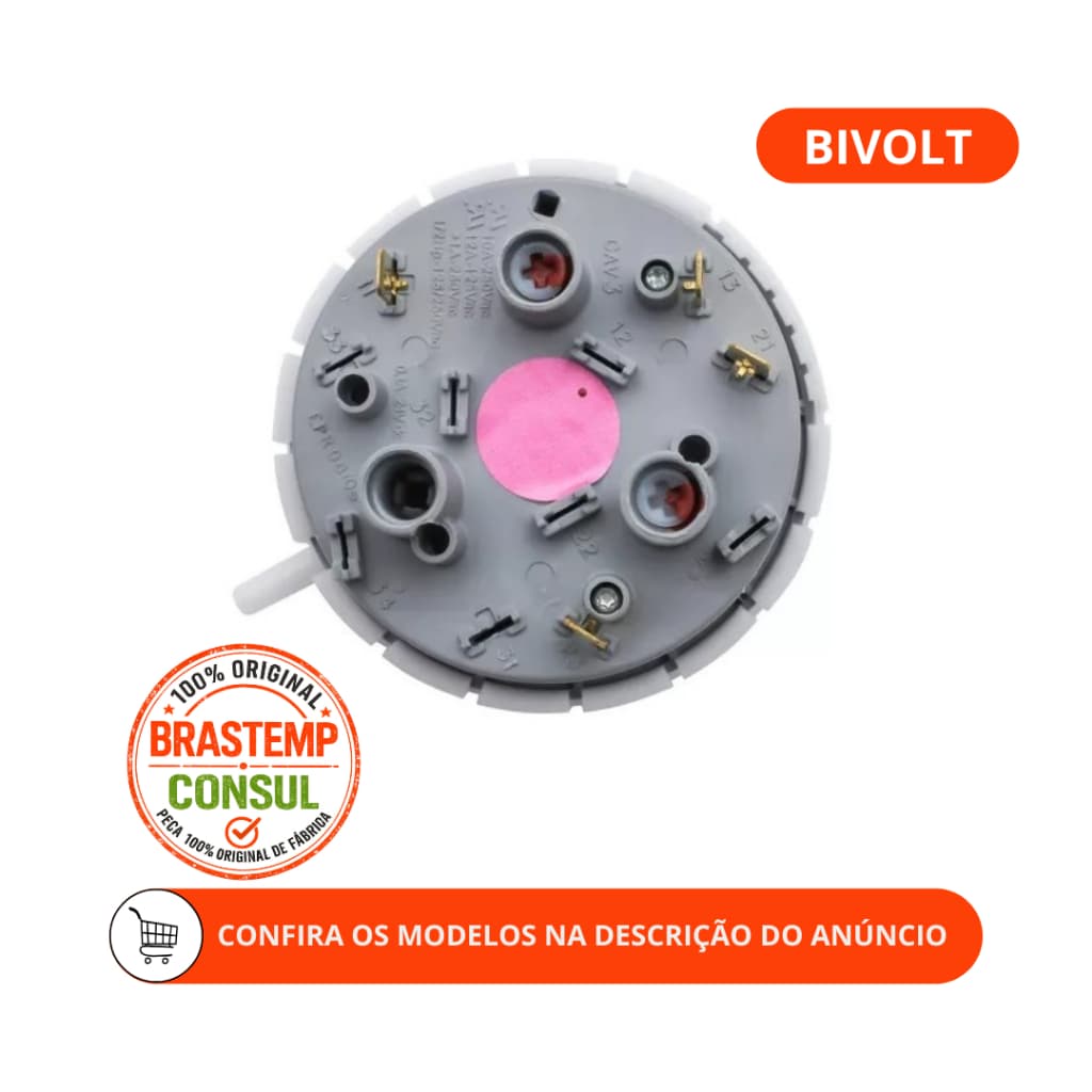 PRESSOSTATO MECÂNICO 2 NÍVEIS LAVADORA CONSUL/BRASTEMP ORIGINAL W10617044 - BWB22ABANA  (DEMAIS MODELOS NA DESCRIÇÃO)