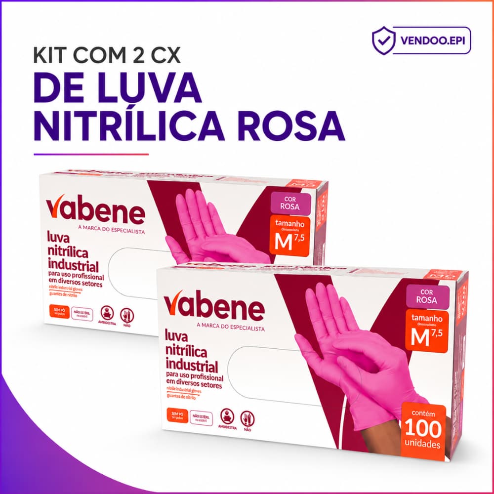 Kit 200 Luva Nitrilica Rosa Descartavel Sem Po Resistente Vabene 100 Unidades