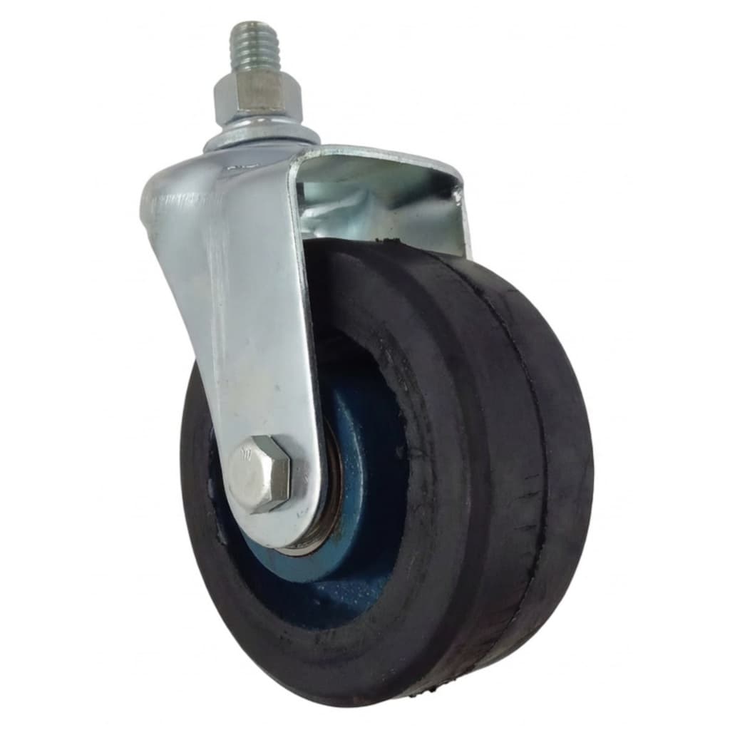 Rodizio Fixo de Rosca 414 (10cm) Roda de Ferro Revestida em Borracha - RFR414RBE15