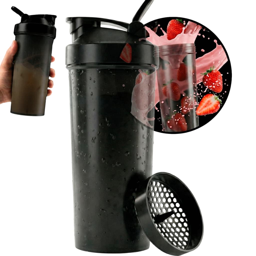Coqueteleira Academia Shakeira 700ml Com Rede Musculação Academia e Suplementos Preta