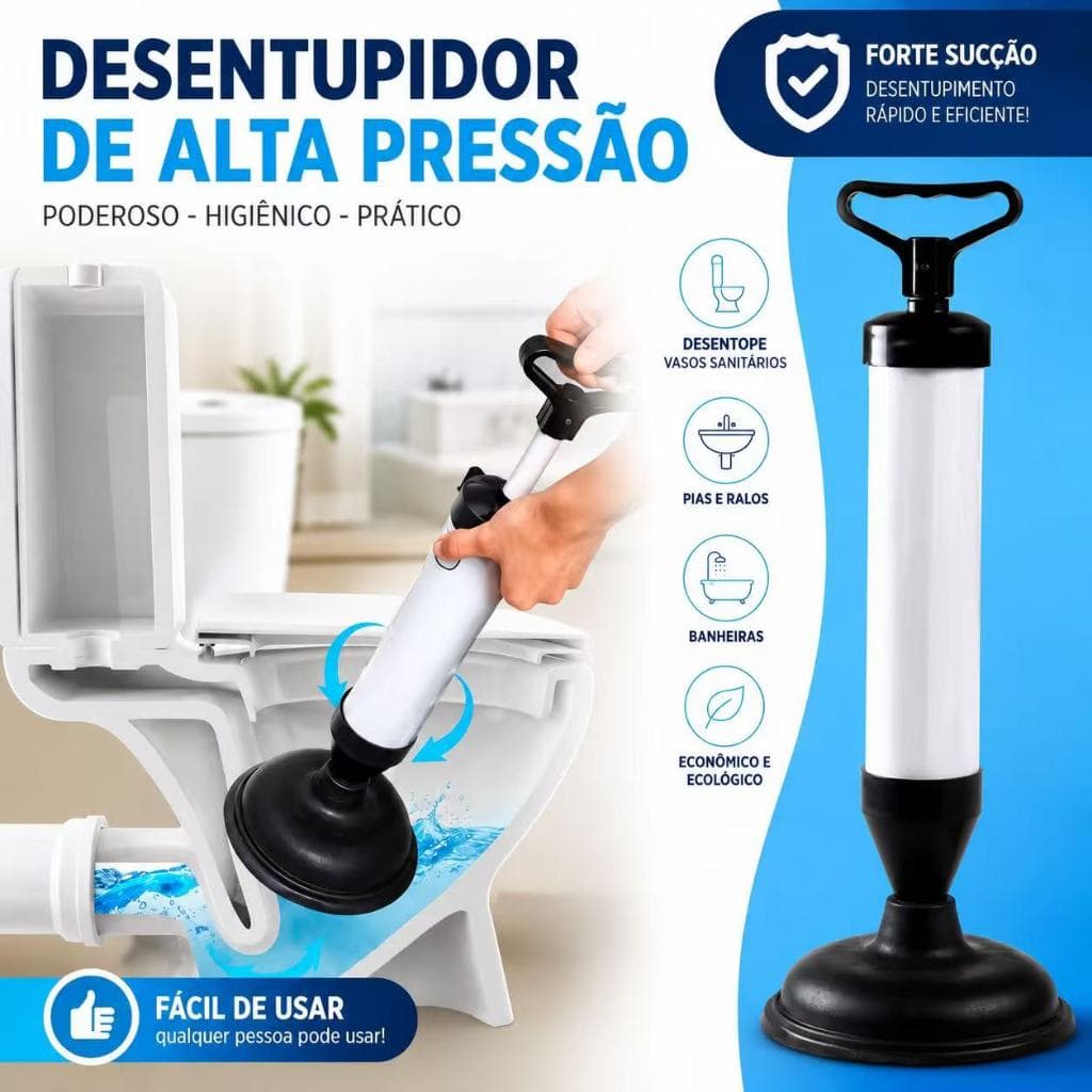 Desentupidor de vaso pias sanitários alta pressão Sucção com borracha de 16cm de diametro | Envio Imediato