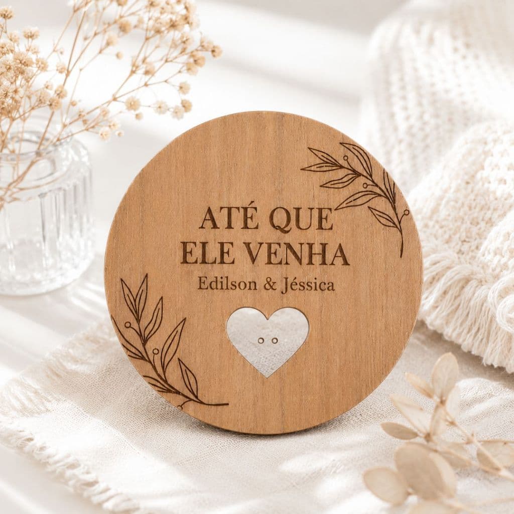 Porta Alianças Redondo Decoração Enfeite Casamento Noivado MDF Amadeirado 15cm