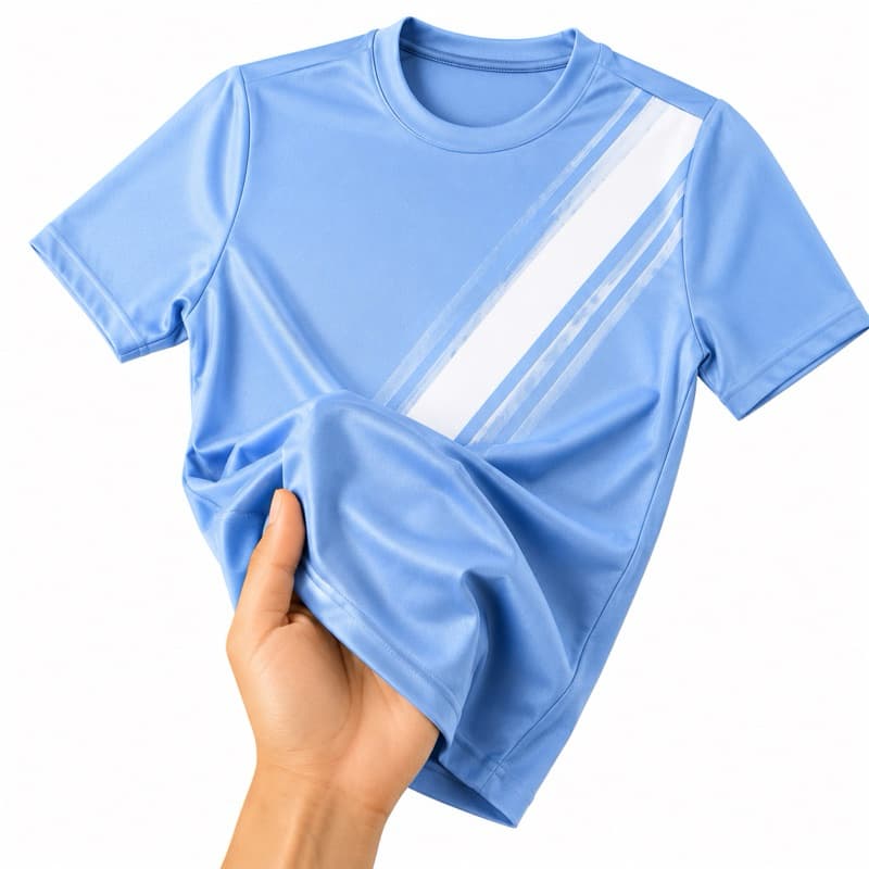 camisa esportiva de time ingles com detalhes em azul e branco