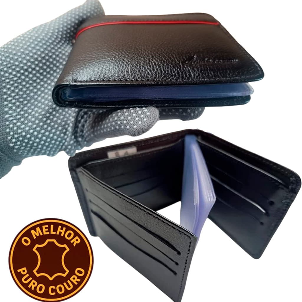 carteira masculina couro legítimo *MELHOR COURO DO MERCADO* dobrável com janela flip